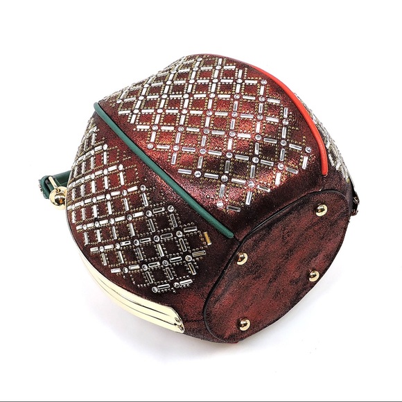 Rhinestone Frame Round Satchel Handbag - Picture 7 of 7